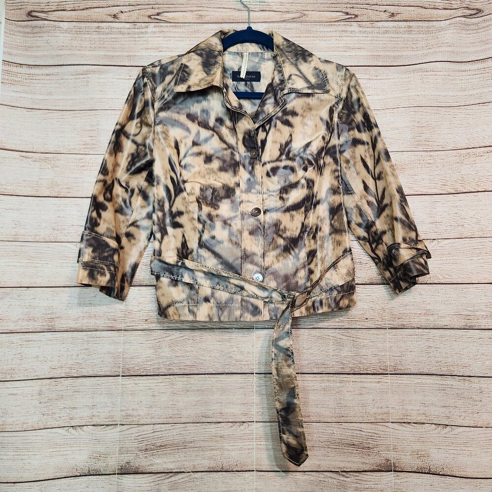 Piazza Sempione Jacket Women's Size 44 Blazer Belted Coat Brownish Floral Print